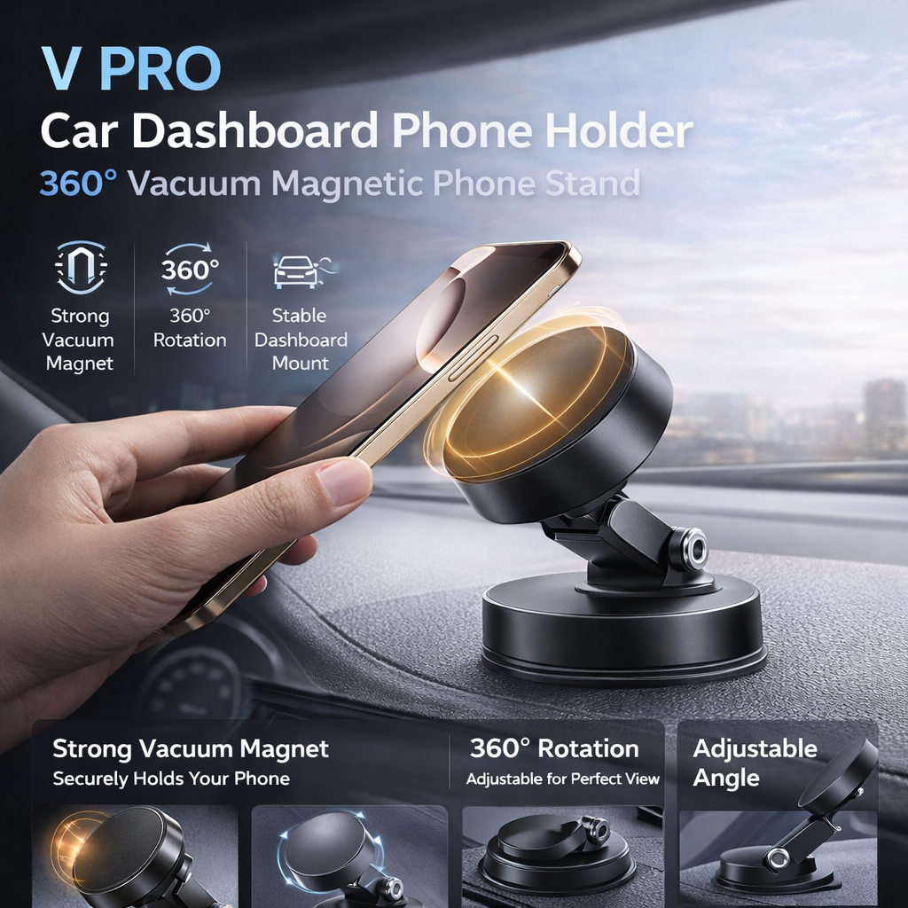 V PRO Car Dashboard Phone Holder 360° Vacuum Magnetic Phone Stand